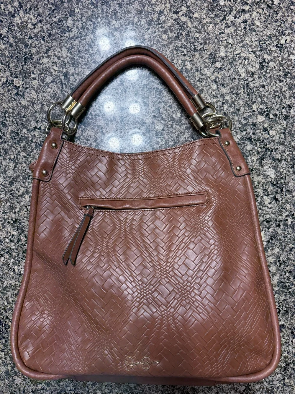 Jessica Simpson Woven-Texture Saddle Shoulder Bag in Brown